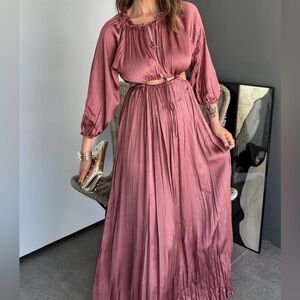 Zara long satin dress cutouts, marsala or mauve color Size XS, NWT